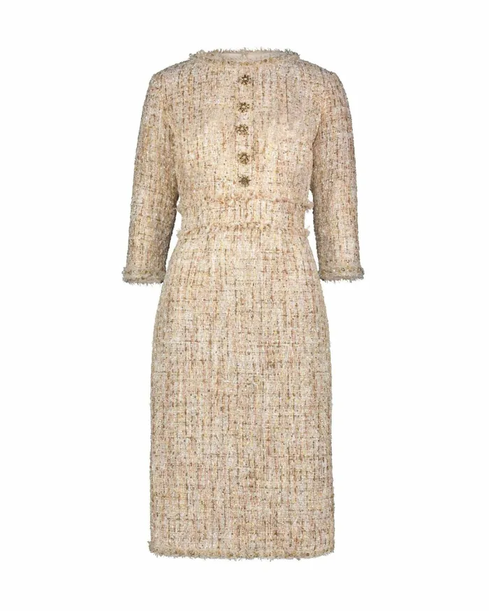 34 Sleeve Beaded Trim Patch Pocket Tweed Midi Dress Blush Every Day Dresses Mac Duggal Women