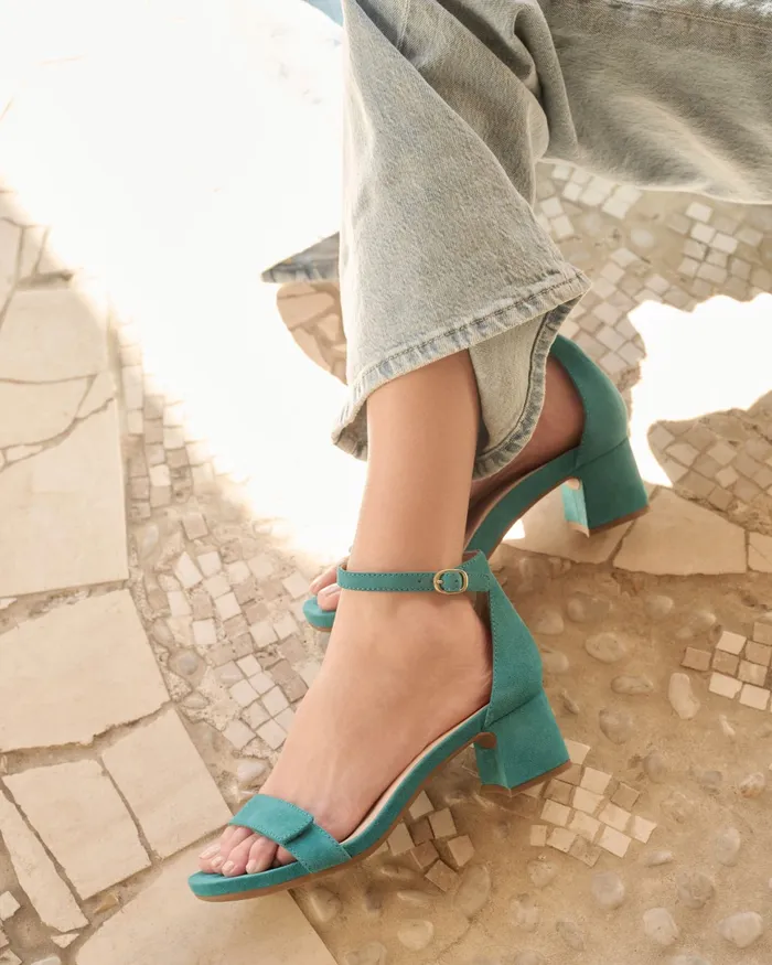 ABEO Footwear Avenue Strap Teal Suede Women Sandals