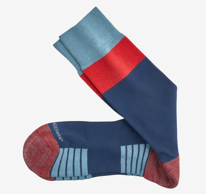 Accessories First in Comfort Block Stripe Socks Blue Johnston and Murphy Men