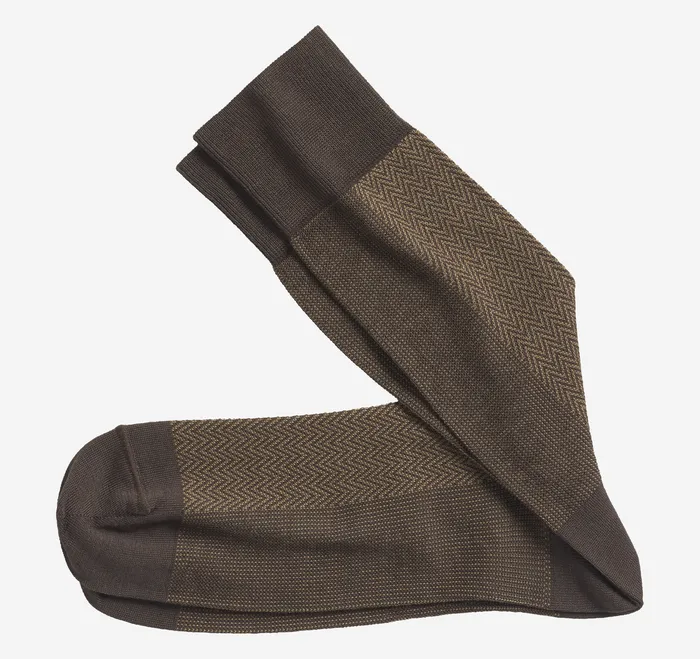 Accessories Herringbone Panel Socks Brown 8211 Johnston and Murphy Men