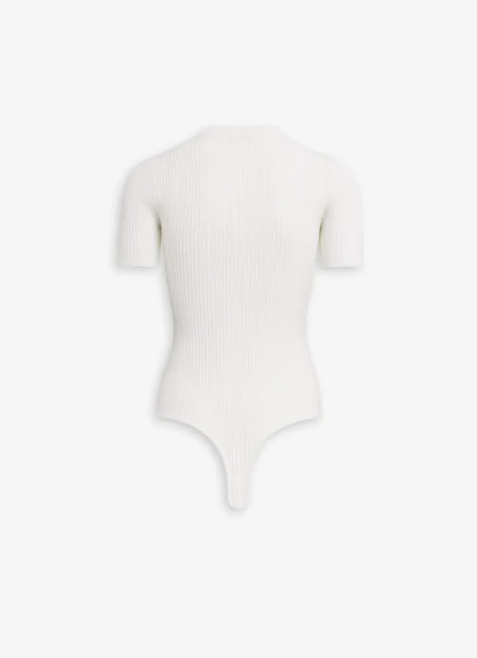 Alaa Bodysuits and Leggings SHORT SLEEVE BODY IN SHEER WOOL KNIT Natural White 8211 Women