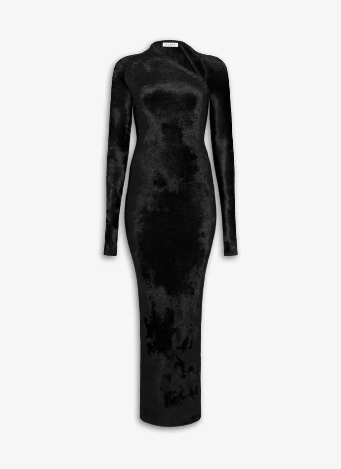 Alaa Dresses BODYCON MAXI DRESS IN SHINY VELVET KNIT Black 8211 Women