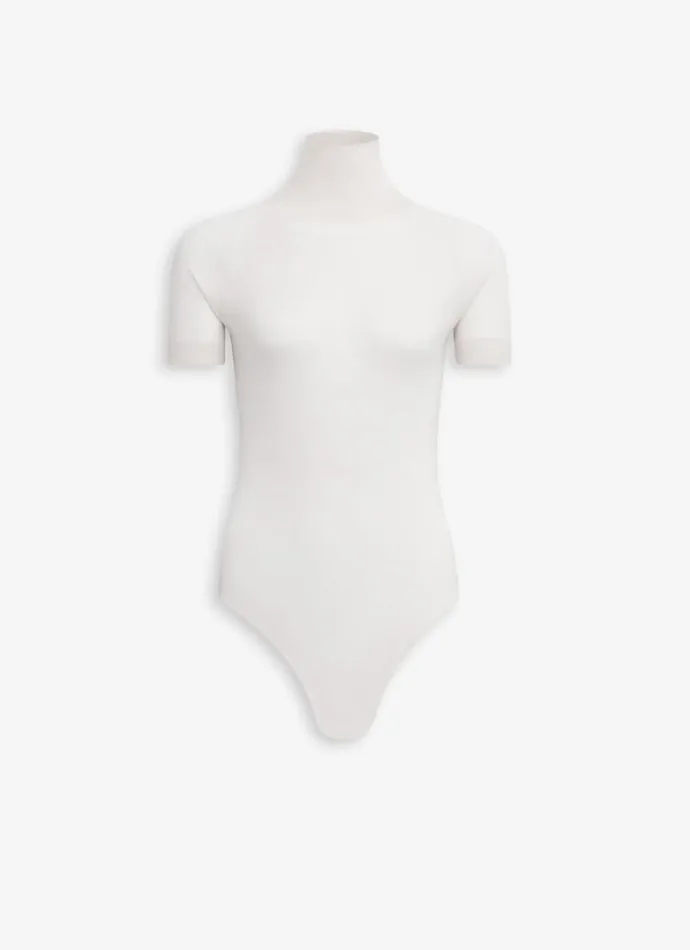 Alaa Knitwear SHORT SLEEVE BODY IN SHEER WOOL KNIT Natural White 8211 Women