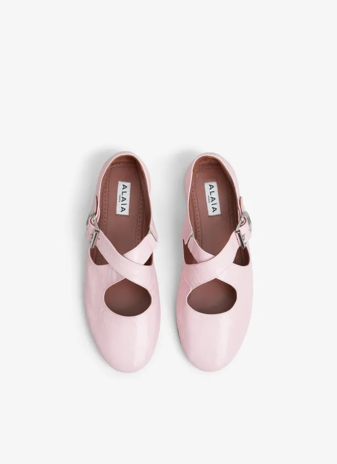 Alaa La Ballerine CRISS CROSS BALLET FLATS IN PATENT CALFSKIN Pink 8211 Women