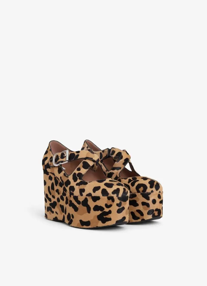 Alaa Sandals CRISS CROSS WEDGES IN LEOPARD HAIRCALF Brown 8211 Women
