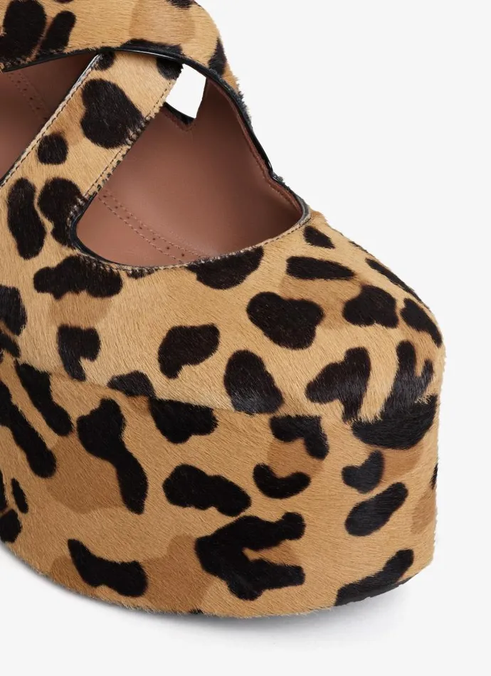 Alaa Sandals CRISS CROSS WEDGES IN LEOPARD HAIRCALF Brown 8211 Women