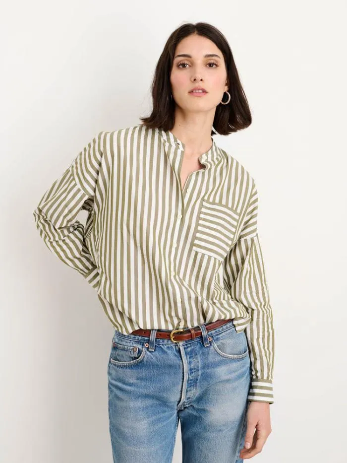 Alex Mill Shirts Tops Jo Striped Shirt In Cotton Olivewhite 8211 Women