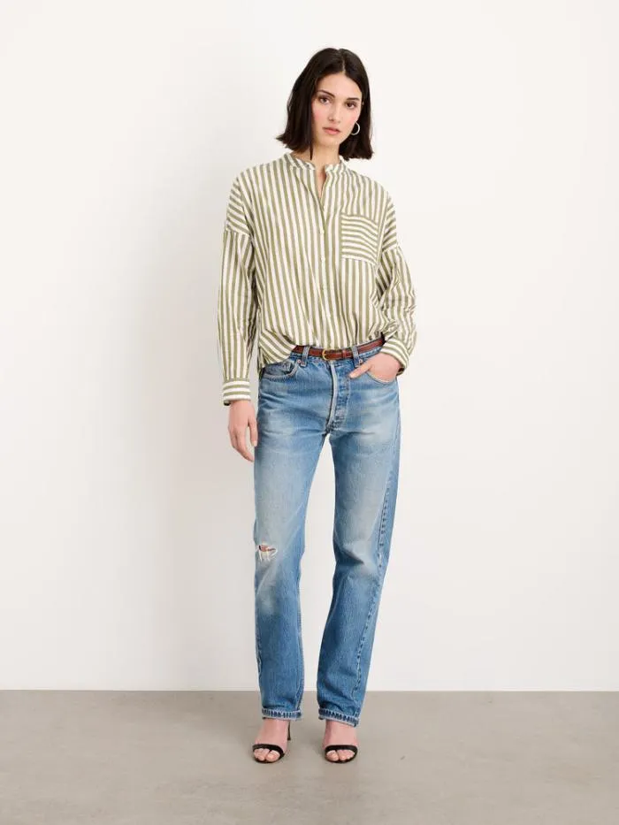 Alex Mill Shirts Tops Jo Striped Shirt In Cotton Olivewhite 8211 Women
