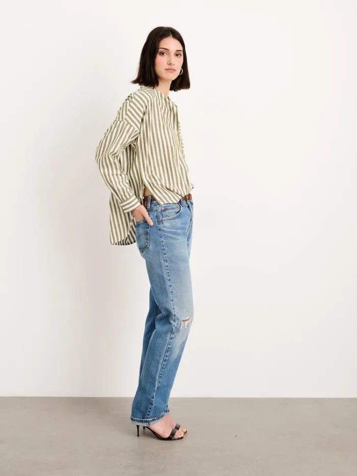 Alex Mill Shirts Tops Jo Striped Shirt In Cotton Olivewhite 8211 Women