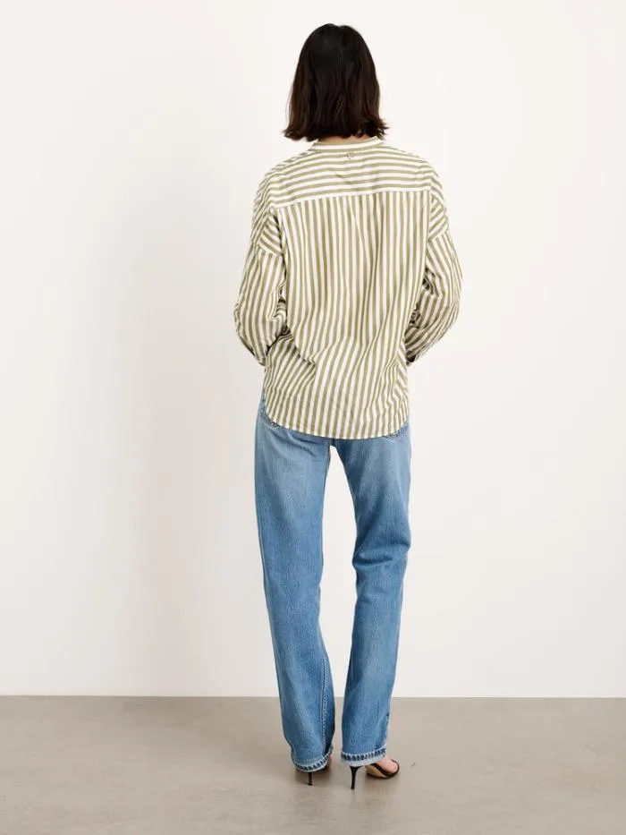 Alex Mill Shirts Tops Jo Striped Shirt In Cotton Olivewhite 8211 Women