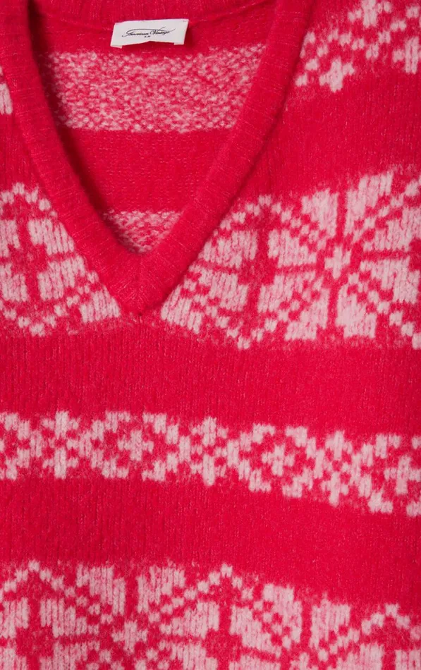 American Vintage Jumpers and Cardigans Women Jumper Gylson Fuchsia Jacquard Ecru American Vintage Jumpers and Cardigans Women Jumper Gylson Fuchsia Jacquard Ecru