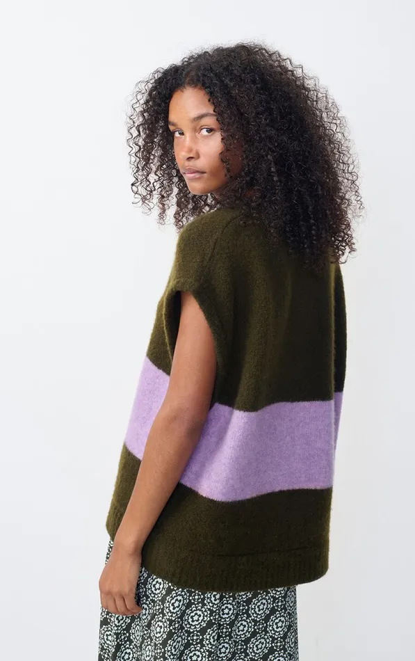 American Vintage Jumpers and Cardigans Women Jumper Gylson Khaki Striped Lilac Melange American Vintage Jumpers and Cardigans Women Jumper Gylson Khaki Striped Lilac Melange