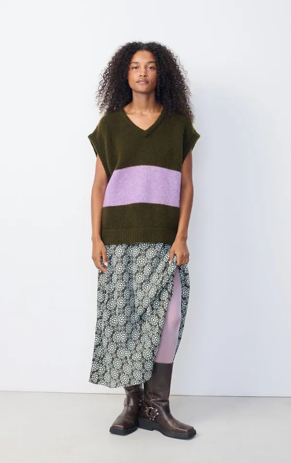 American Vintage Jumpers and Cardigans Women Jumper Gylson Khaki Striped Lilac Melange American Vintage Jumpers and Cardigans Women Jumper Gylson Khaki Striped Lilac Melange