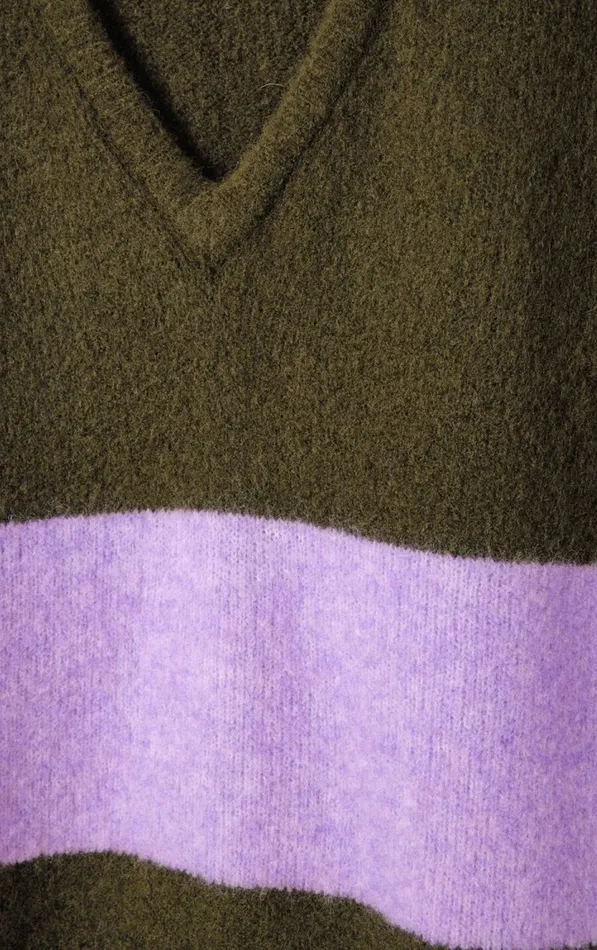 American Vintage Jumpers and Cardigans Women Jumper Gylson Khaki Striped Lilac Melange American Vintage Jumpers and Cardigans Women Jumper Gylson Khaki Striped Lilac Melange