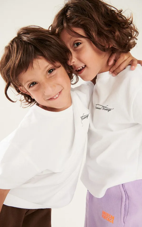American Vintage Short Sleeve TShirts Kids TShirt Fizvalley 034Amv Sports Club034 White Multicolore