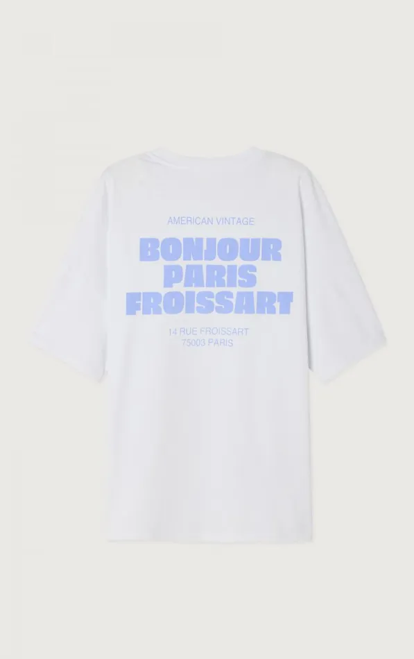 American Vintage Short Sleeve TShirts WomenMen TShirt Fizvalley 034Bonjour Paris Froissart034 White American Vintage Short Sleeve TShirts WomenMen TShirt Fizvalley 034Bonjour Paris Froissart034 White