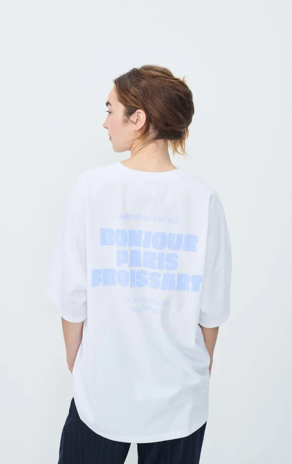 American Vintage Short Sleeve TShirts WomenMen TShirt Fizvalley 034Bonjour Paris Froissart034 White American Vintage Short Sleeve TShirts WomenMen TShirt Fizvalley 034Bonjour Paris Froissart034 White