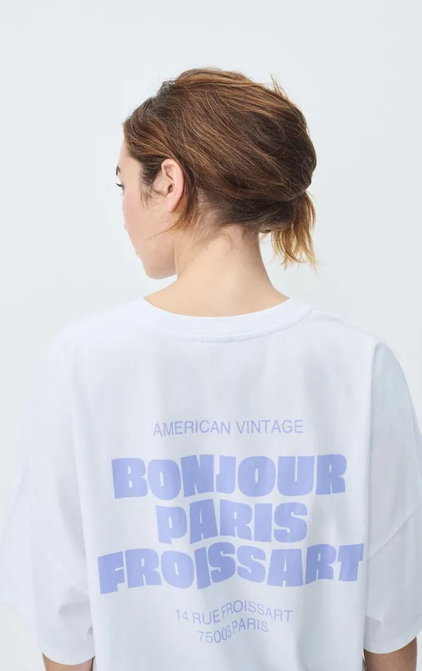 American Vintage Short Sleeve TShirts WomenMen TShirt Fizvalley 034Bonjour Paris Froissart034 White American Vintage Short Sleeve TShirts WomenMen TShirt Fizvalley 034Bonjour Paris Froissart034 White