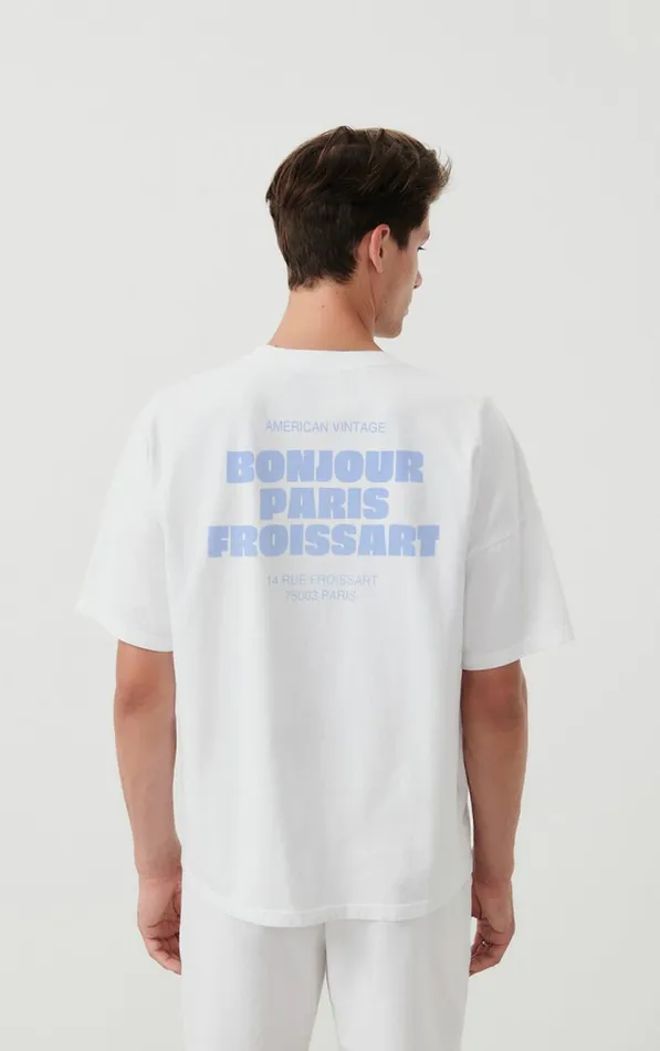 American Vintage Short Sleeve TShirts WomenMen TShirt Fizvalley 034Bonjour Paris Froissart034 White American Vintage Short Sleeve TShirts WomenMen TShirt Fizvalley 034Bonjour Paris Froissart034 White