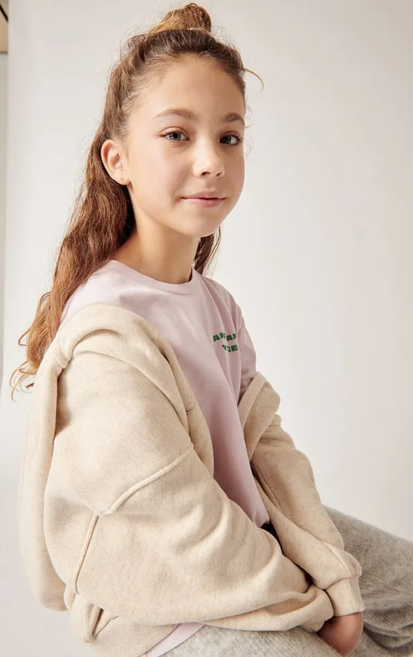 American Vintage Sweatshirts Kids Hoodie Itonay Melange Ecru