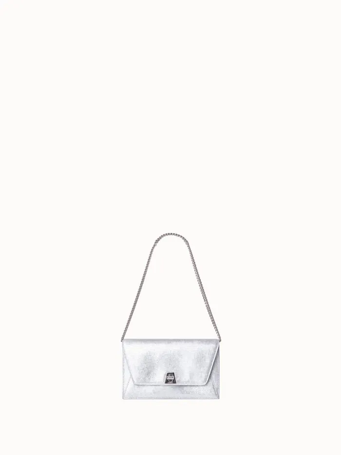 Anouk Envelope Bag In Leather With Lizard Lam Finish Silver Met Women Akris Clutches