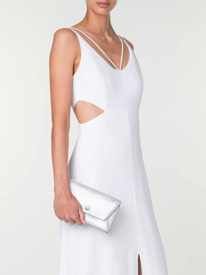 Anouk Envelope Bag In Leather With Lizard Lam Finish Silver Met Women Akris Clutches