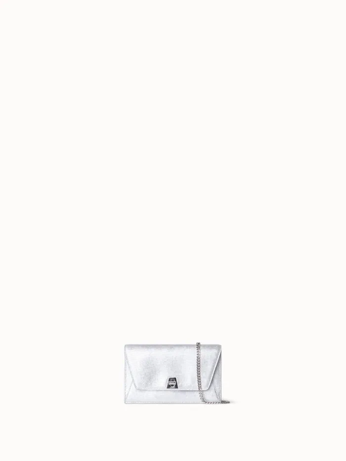 Anouk Envelope Bag In Leather With Lizard Lam Finish Silver Met Women Akris Clutches