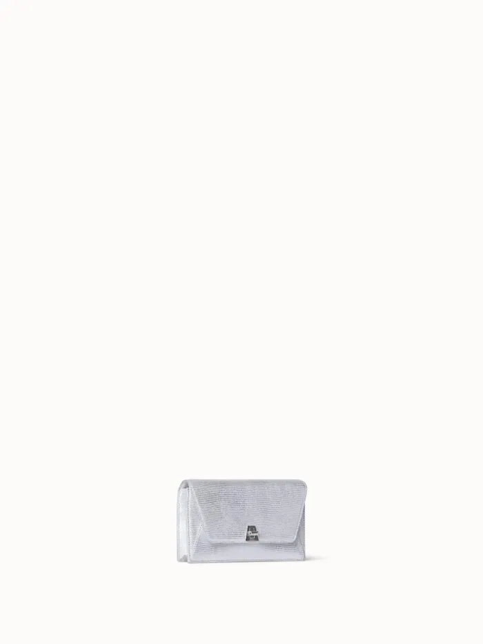 Anouk Envelope Bag In Leather With Lizard Lam Finish Silver Met Women Akris Clutches