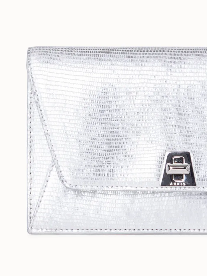 Anouk Envelope Bag In Leather With Lizard Lam Finish Silver Met Women Akris Clutches