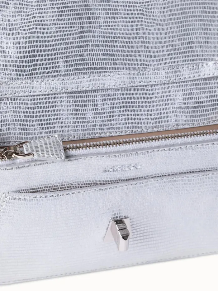 Anouk Envelope Bag In Leather With Lizard Lam Finish Silver Met Women Akris Clutches