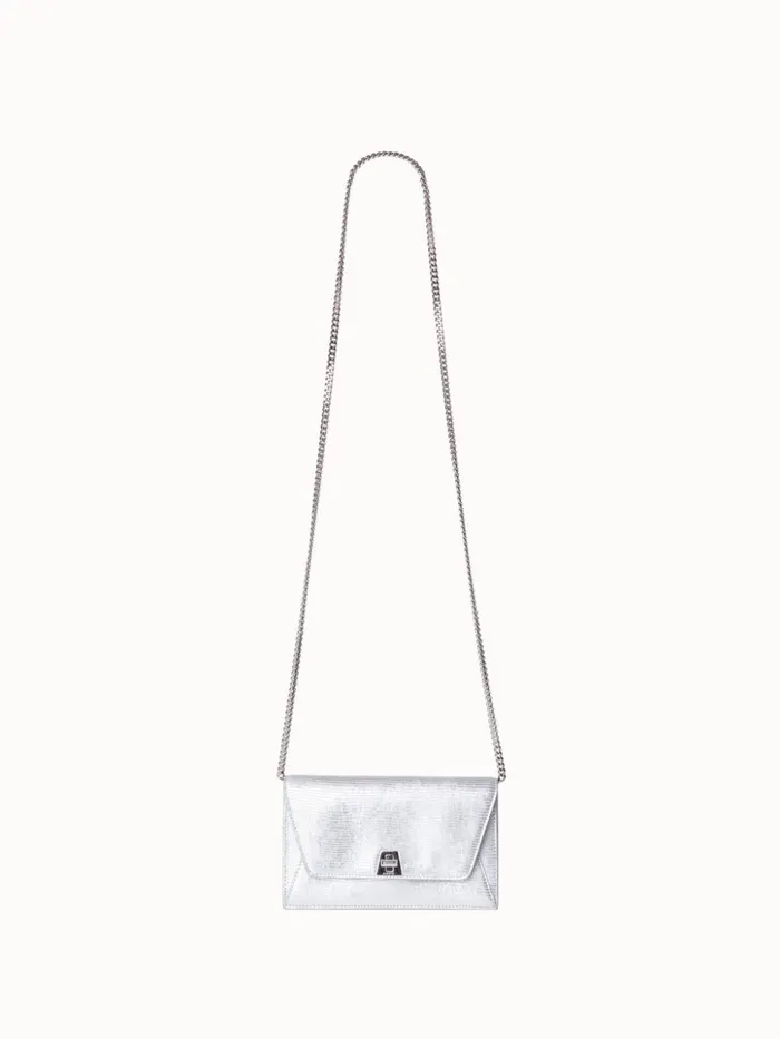 Anouk Envelope Bag In Leather With Lizard Lam Finish Silver Met Women Akris Clutches