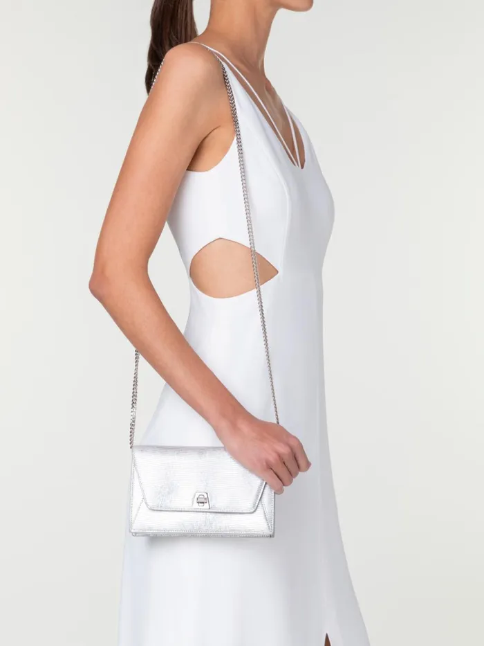 Anouk Envelope Bag In Leather With Lizard Lam Finish Silver Met Women Akris Clutches