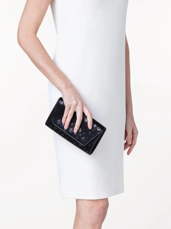 Anouk Mini Clutch In Satin With Shiny Squares Blackdenim Women Akris Mini Bags