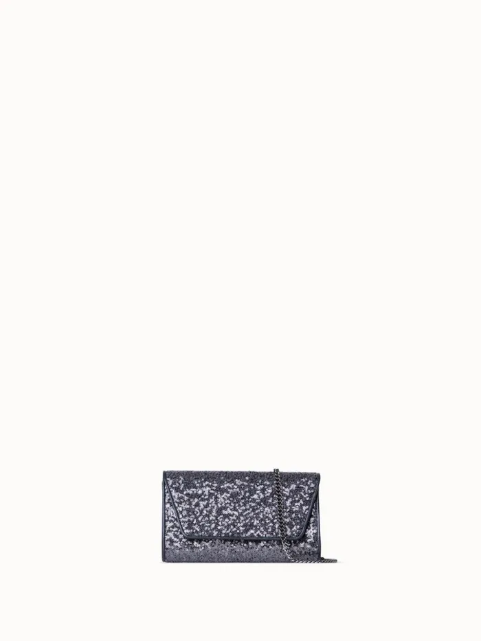 Anouk Mini Clutch In Sequins With Leather Trim Inox Women Akris Crossbody Bags