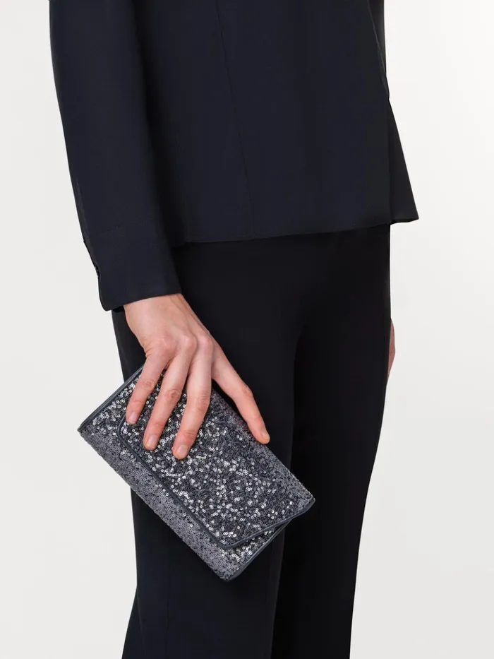 Anouk Mini Clutch In Sequins With Leather Trim Inox Women Akris Crossbody Bags