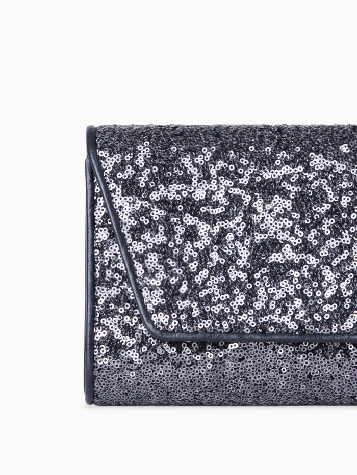 Anouk Mini Clutch In Sequins With Leather Trim Inox Women Akris Crossbody Bags