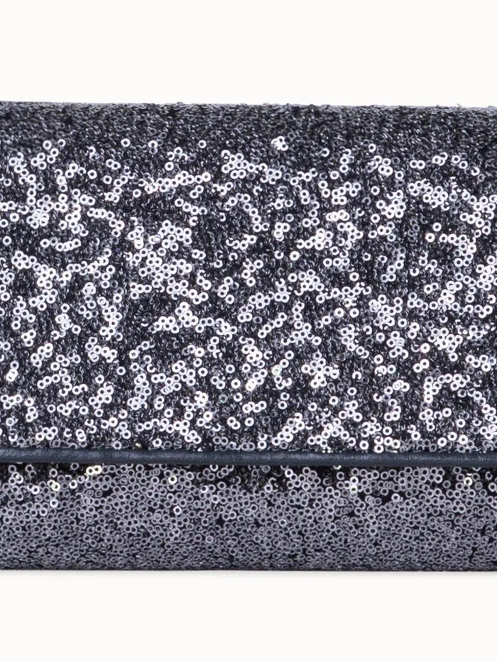 Anouk Mini Clutch In Sequins With Leather Trim Inox Women Akris Crossbody Bags
