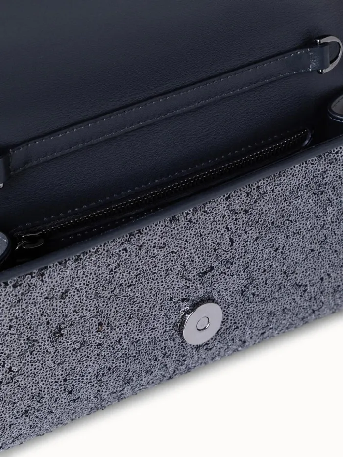 Anouk Mini Clutch In Sequins With Leather Trim Inox Women Akris Crossbody Bags
