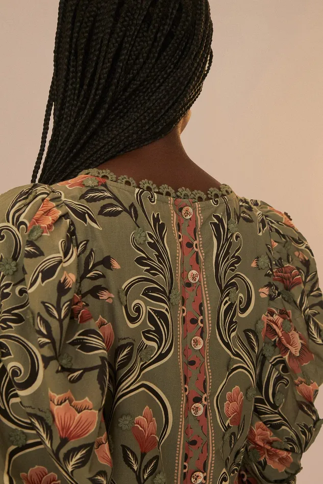 Arabesque Floral Green Blouse Women Farm Rio Blouses