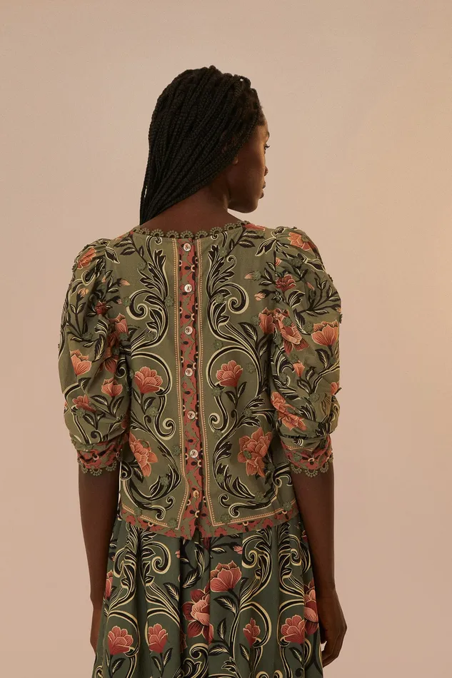 Arabesque Floral Green Blouse Women Farm Rio Blouses