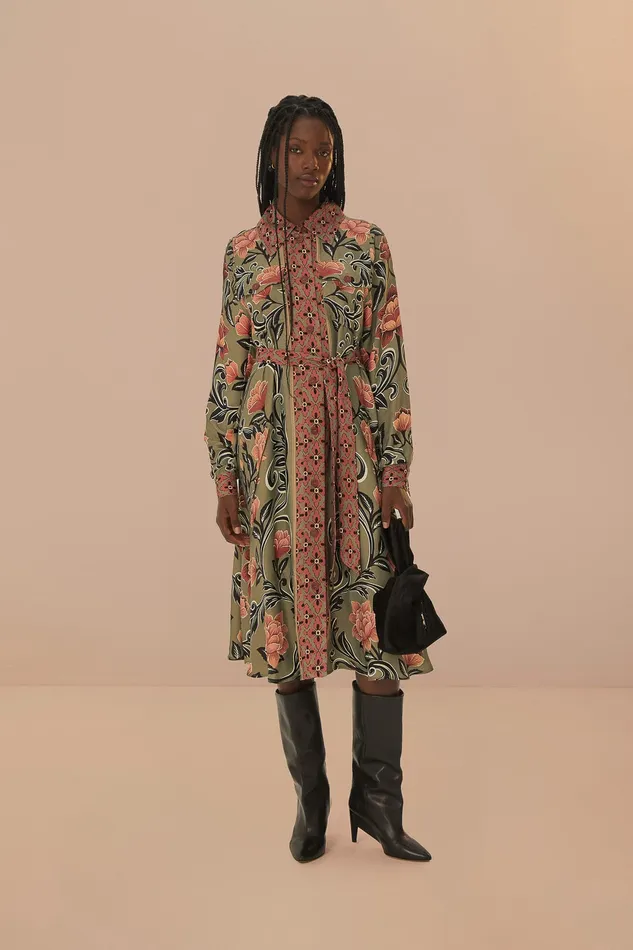 Arabesque Floral Green Midi Dress Women Farm Rio Midi Dresses