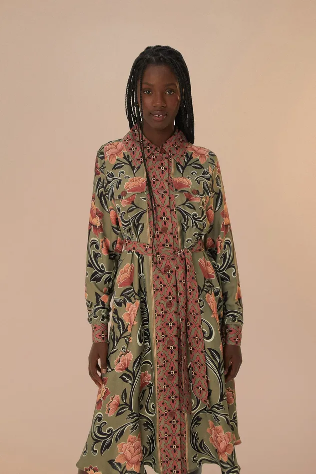 Arabesque Floral Green Midi Dress Women Farm Rio Midi Dresses