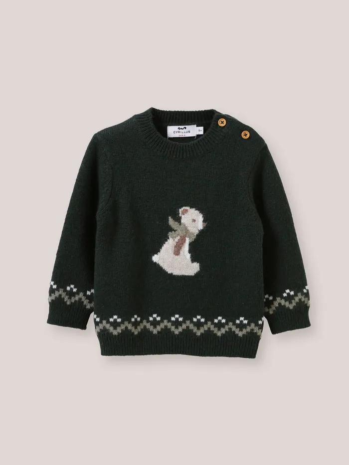 Baby Cyrillus Baby Boy Wool Bear Sweater Vert Chasse