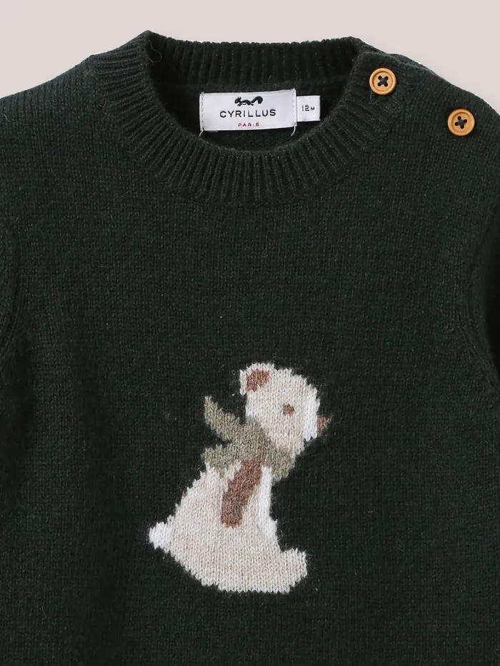 Baby Cyrillus Baby Boy Wool Bear Sweater Vert Chasse