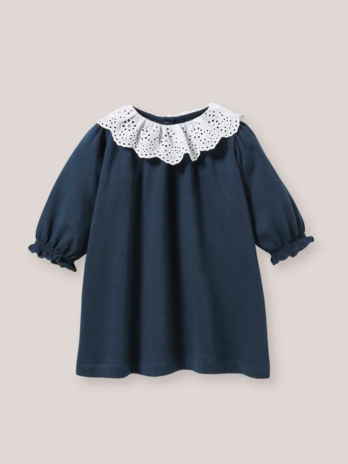 Baby Cyrillus Baby Girl Fleece Bodysuit With Broderie Anglaise Collar Nuit