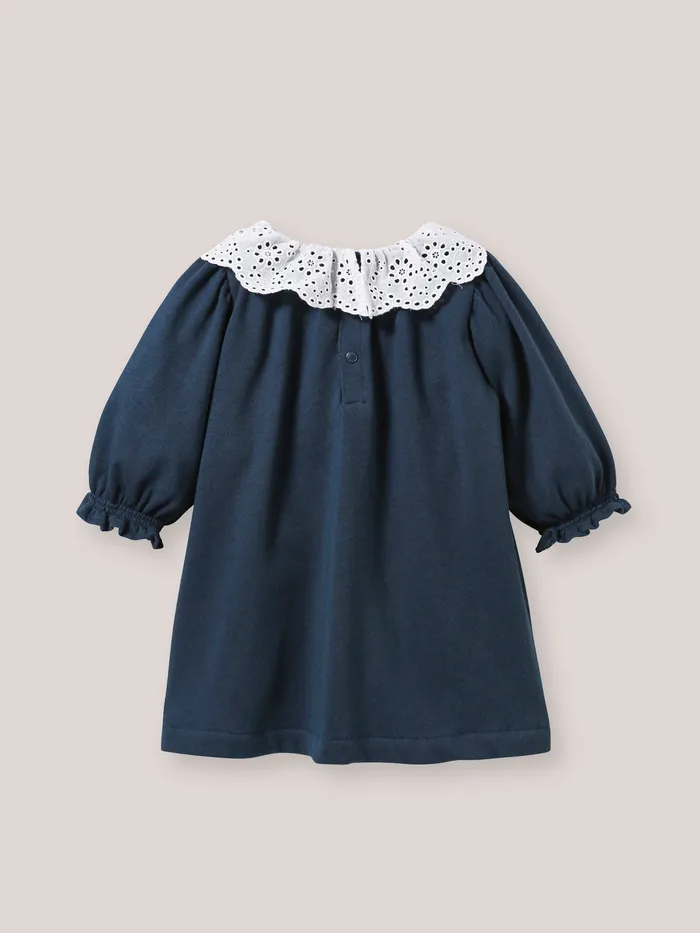 Baby Cyrillus Baby Girl Fleece Bodysuit With Broderie Anglaise Collar Nuit