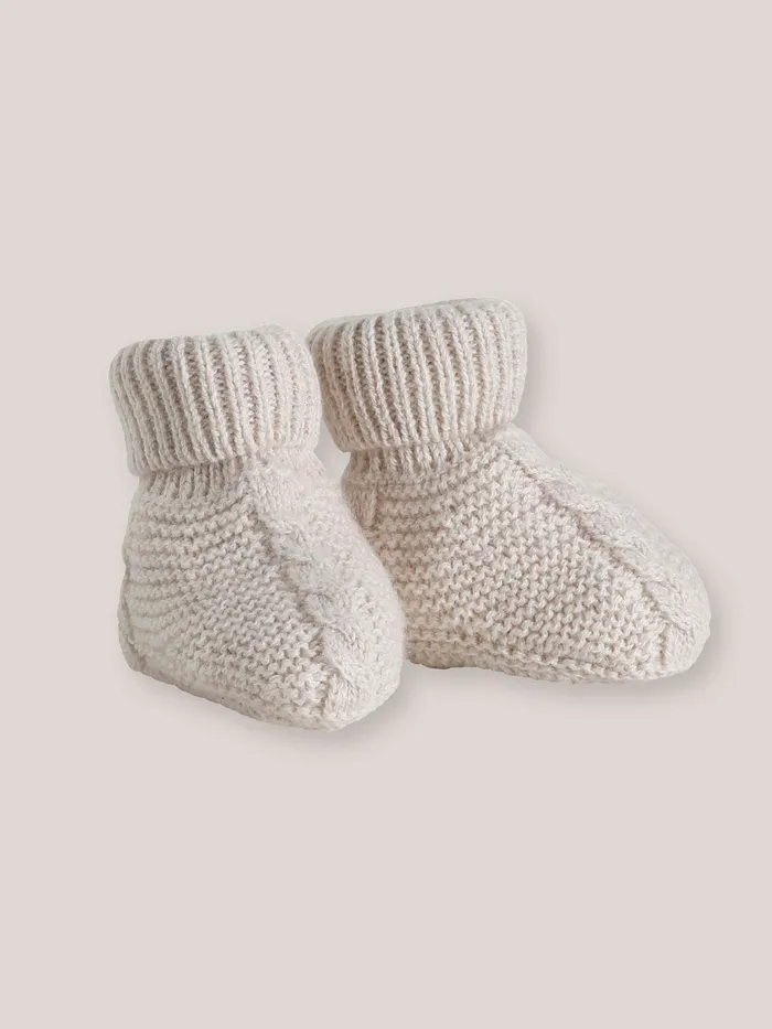 Baby Cyrillus Birth CableKnit Bootees Beige Chine