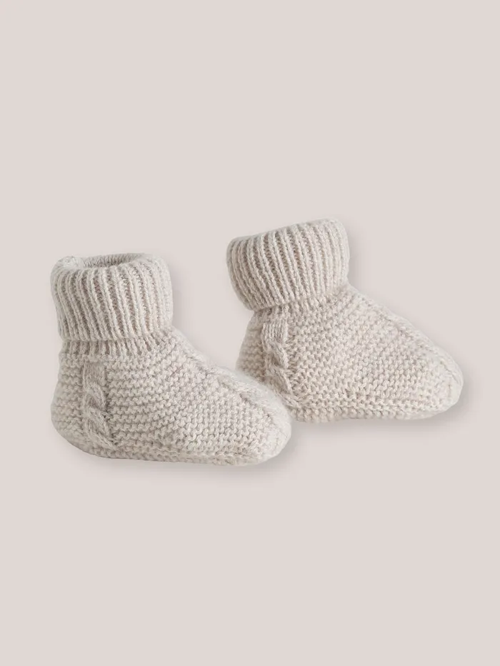 Baby Cyrillus Birth CableKnit Bootees Beige Chine