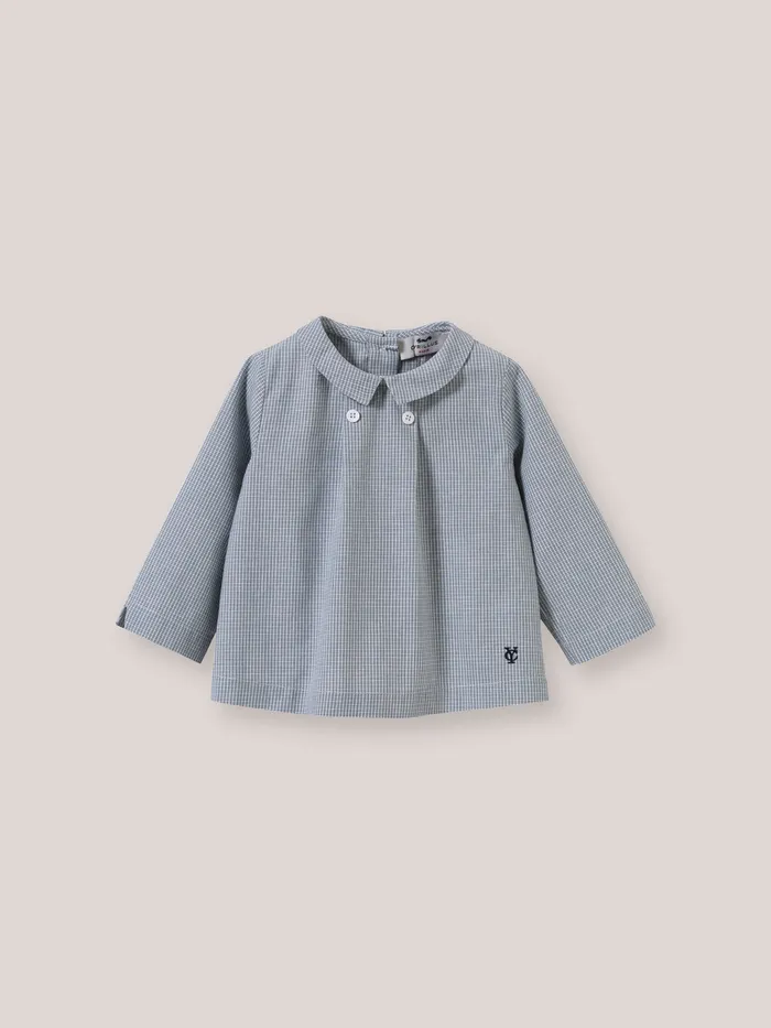 Baby Cyrillus Birth Shirt With Small Checks Mini Carreaux Bleu