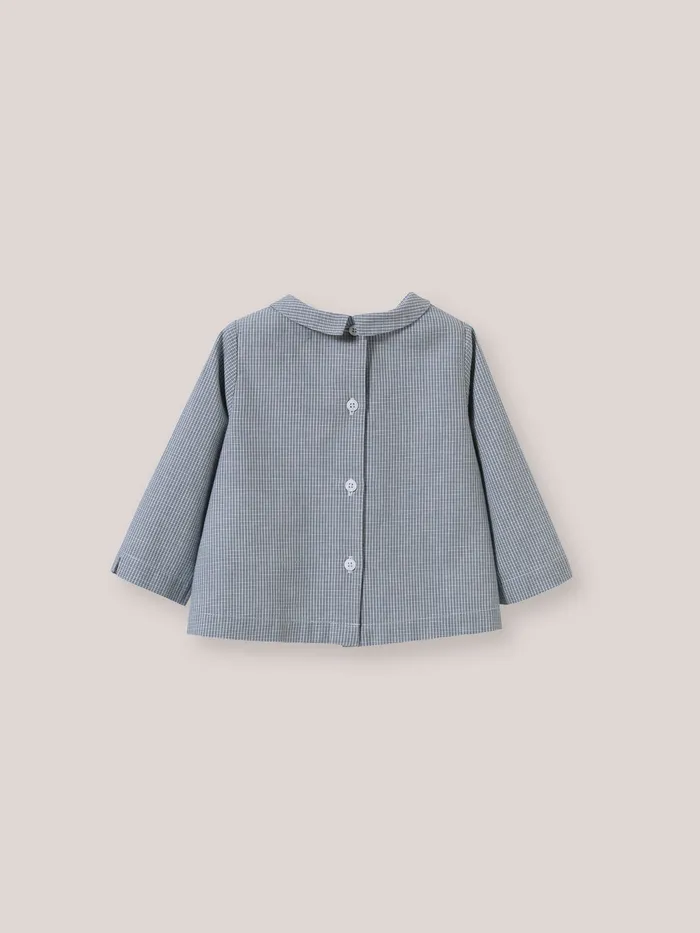 Baby Cyrillus Birth Shirt With Small Checks Mini Carreaux Bleu